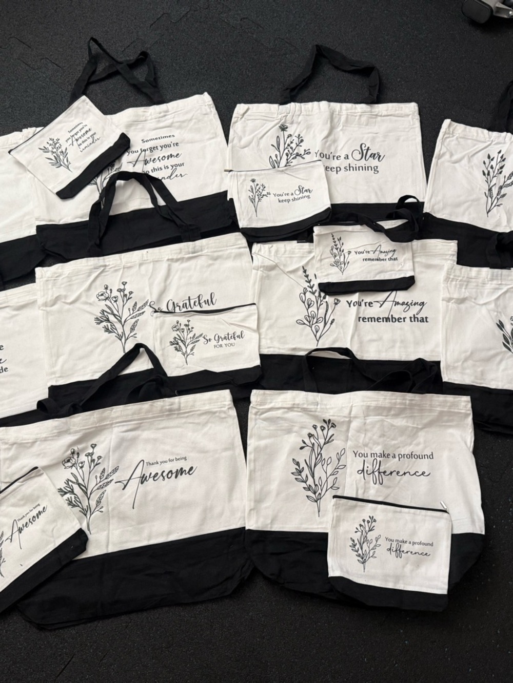 Teacher/office appreciation gift sent. Canvas tote + pouch. Sets sold separately